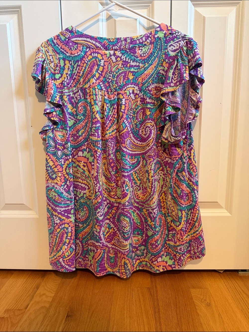 Paisley Flutter Sleeve Tunic Top - Purple Multicolor - Picture 2 of 3
